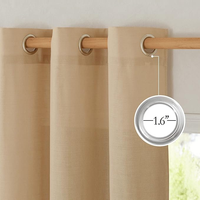 NICETOWN Linen Curtains for Windows 90 inch Long, Grommet Semi Sheer Vertical Drapes Privacy Added with Light Filtering for Doorway/Living Room, Burlap, W42 x L90, 2 Pieces