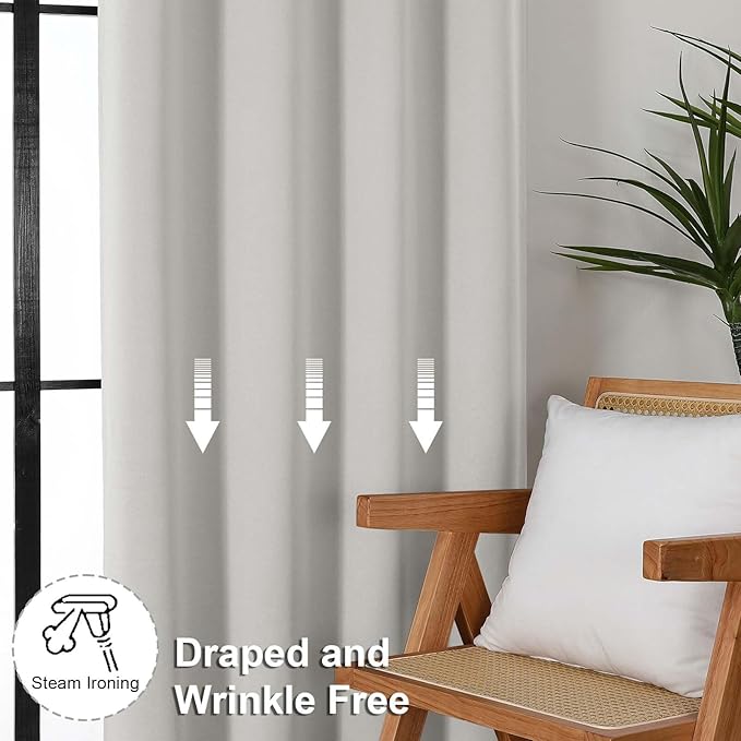Simplebrand Ava Natural Blackout Curtains for Bedroom 84 Inch Length 2 Panels Set, Solid Thermal Insulated Privacy Living Room Window Treatment Curtains Blackout Drapes, W50 x L84 Inch, Natural