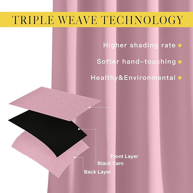 NICETOWN Blackout Curtains Panels for Bedroom - 3 Pass Microfiber Noise Reducing Thermal Insulated Solid Ring Top Blackout Window Drapes (2 Panels, 66 x 72 Inch, Crystal Pink)