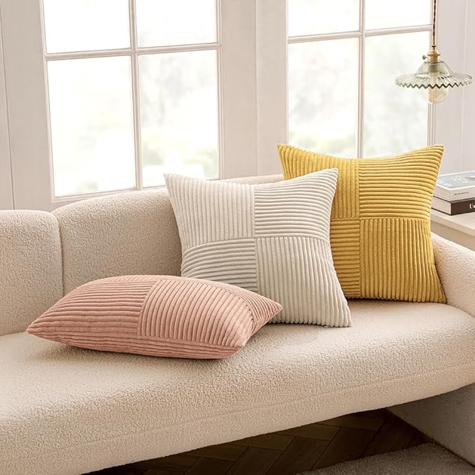 MIULEE Golden Mustard Decorative Throw Pillow Covers 16x16 Inch for Couch Bed Sofa Pack of 2 Boho Farmhouse Throw Pillows Soft Cross Corduroy Patchwork Textured Cushion Cases