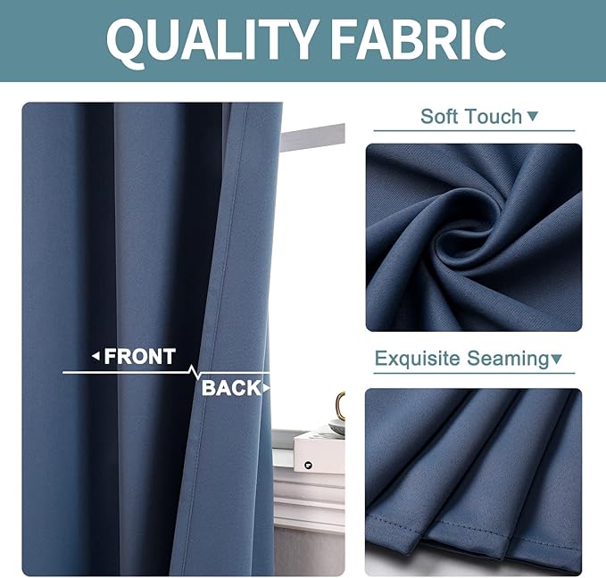 ChrisDowa Blackout Curtains 90 Inches Long 2 Panels Set for Living Room, Grommet Thermal Insulated Room Darkening Curtains for Bedroom (Stone Blue, 52 x 90 Inch)