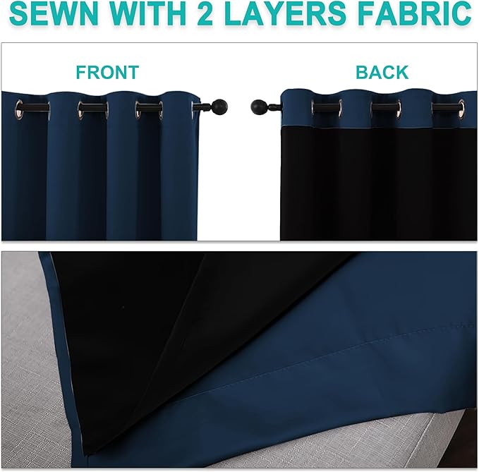 NICETOWN Moroccan Blue Full Shade Curtain Panels, 37" Wide x 80" Long, Pair of Thermal Insulated & Energy Efficiency Blackout Curtains for Living Room Windows, Lined Silky Performance Window Dressing