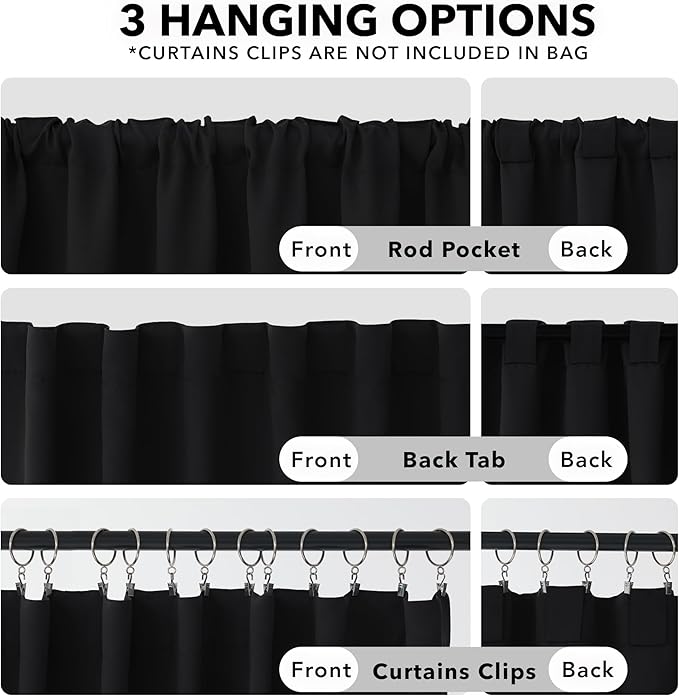 Deconovo Blackout Curtains, Thermal Insulated, W42 x L84 2 Panels, Back Tab, Machine Washable, Room-Darkening Drapes for Bedroom/Living Room Black