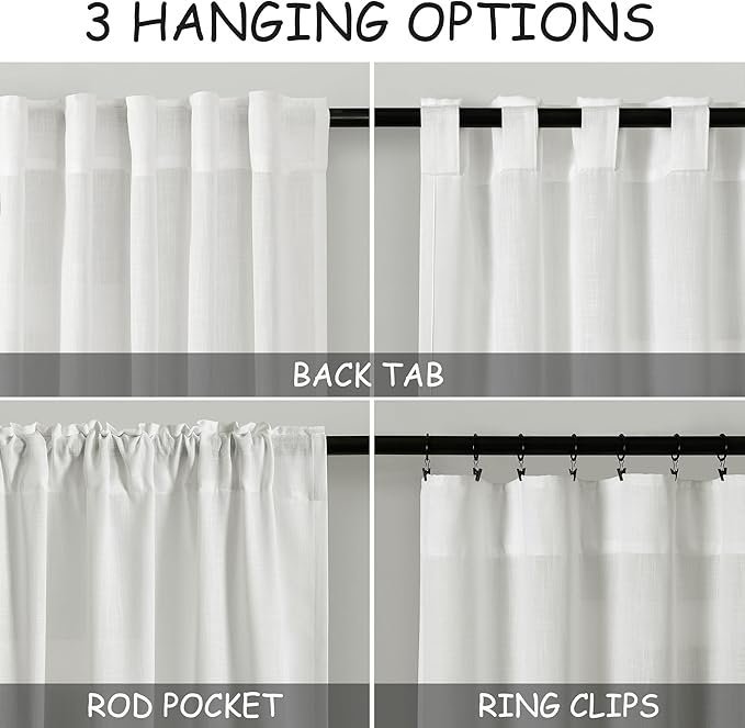 Linen Off White Curtains 145 inch Extra Long for Living Room Back Tab Light Filtering Sheer Drapes Modern Farmhouse Coastal Decor Cotton Textured Curtain for Floor to Ceiling High Window 52x145