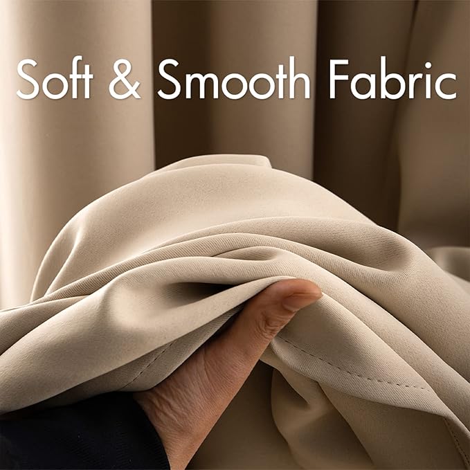 MIULEE Blackout Curtains for Bedroom Living Room Thermal Insulated Room Darkening Grommet Top Solid Light Blocking Drapery Set of 2 Window Panels 52 x 92 Inches Beige