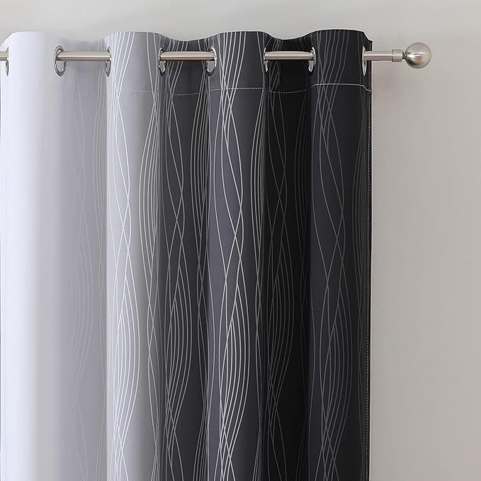 Estelar Textiler Thermal Insulated Blackout Curtains for Bedroom, Ombre Black and Greyish White Blackout Drapes for Living Room, Gradient Full Light Blocking Energy Saving Curtains, 52Wx84L, 2 Panels