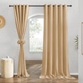 NICETOWN Flax Burlap Linen Curtains for Room Divider, Grommet Top Thick Flax Semi Sheer Vertical Drapes Privacy Assured with Light Filtering for Sliding Glass Door, W68 x L96, 2 Pieces