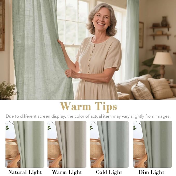 H.VERSAILTEX Grommet Privacy Linen Curtains - 2 Pieces - Total Size 104 Inch Wide (52 Inch Each Panel) - 96 Inch Long - Elegant, Light Filtering Panel Drapes for Bedroom (52" W x 96" L, Sage)