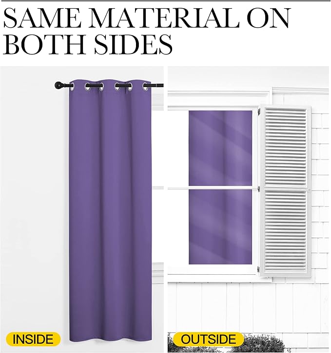 NICETOWN Bedroom Curtain Panels Blackout Draperies, Thermal Insulated Solid Grommet Blackout Curtains/Drapes (1 Pair, 34 by 63 inches, Lilac Purple)