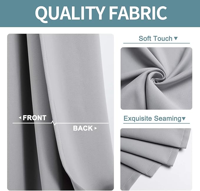 ChrisDowa Grommet Blackout Curtains for Bedroom and Living Room - 2 Panels Set Thermal Insulated Room Darkening Curtains (Light Grey, 52W x 54L)
