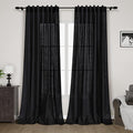 Solid Black Curtains 96 Inches Long 2 Panel Set Back Tab Sheer Black Linen Curtain Modern Farmhouse Muslin Look Cotton Textured Gauze Curtains 96 inch Length for Patio Sliding Door Office Bedroom