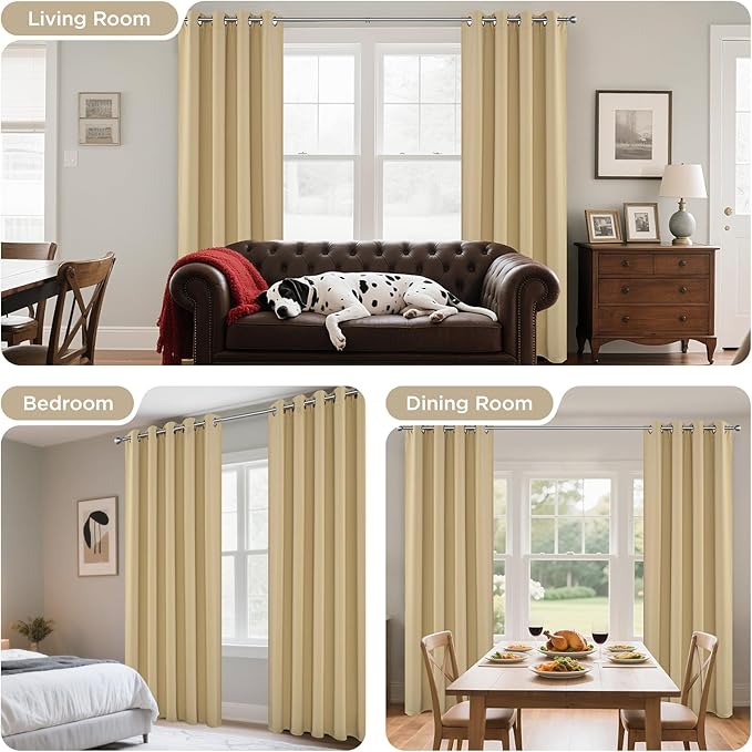 Joydeco Blackout Curtains 72 inches Long 2 Panels Set, Thermal Insulated Long Curtains & Drapes 2 Burg, Room Darkening Grommet Drapes for Bedroom Living Room Windows (W42 x L72 Inch, Beige)