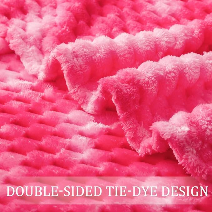 Exclusivo Mezcla Fleece Twin Blanket for Bed, Extra Large Fuzzy Tie-dye Hot Pink Bed Blankets, Soft Cozy Plush Sofa Throws for All Seasons, 60x80 Inches
