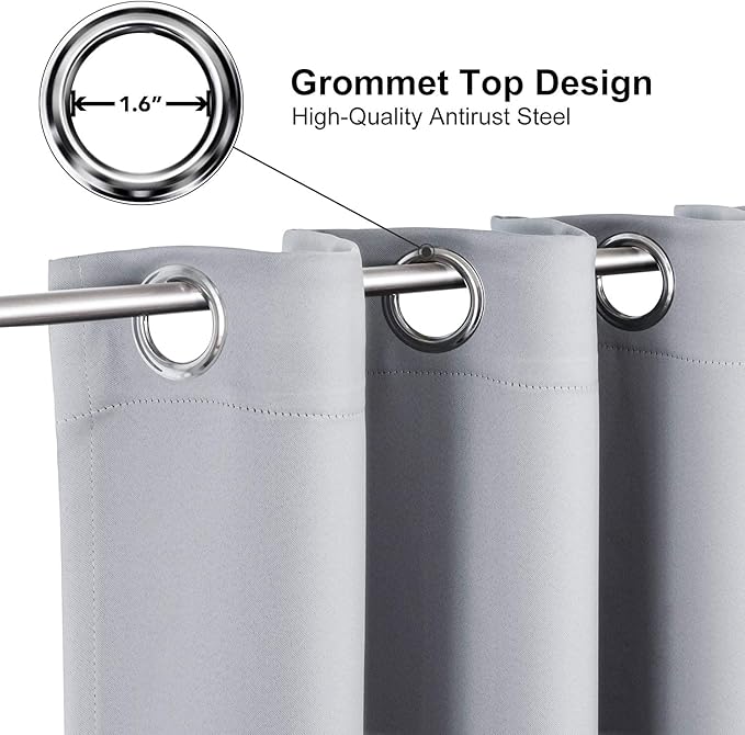 ChrisDowa Grommet Blackout Curtains for Bedroom and Living Room - 2 Panels Set Thermal Insulated Room Darkening Curtains (Light Grey, 52W x 54L)