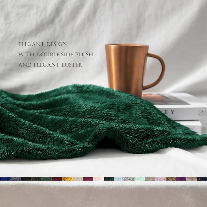 Exclusivo Mezcla Plush Fuzzy Fleece Throw Blanket Extra Large, Super Soft, Fluffy and Warm Blankets for Couch, Bed, All Season (Forest Green, 50x70 inches)