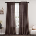 Nanspring Coffee Linen Boho Curtains for Bedroom Back Tab Rod Pocket Semi Sheer Linen Curtains 90 Inches Long 2 Panel Set Light Filtering Neutral Farmhouse Lightweight Drapes for Living Room 52x90