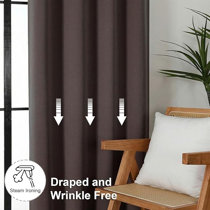 Simplebrand Ava Chocolate Blackout Curtains for Bedroom 96 Inches Long 2 Panels, Solid Thermal Insulated, Energy Saving Nursery Window Treatment Curtains Blackout Drapes, W40 x L96 Inch, Chocolate