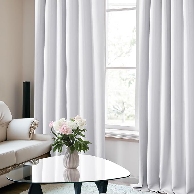 Deconovo Blackout Curtains, Thermal Insulated, W52 x L45 2 Panels, Back Tab, Machine Washable, Room-Darkening Drapes for Bedroom/Living Room Star White