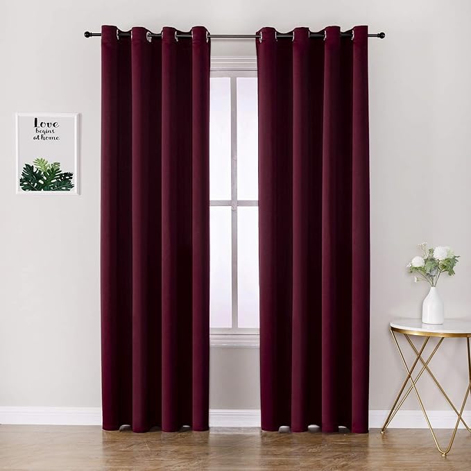 ChrisDowa Blackout Curtains 90 Inches Long 2 Panels Set for Living Room, Grommet Thermal Insulated Room Darkening Curtains for Bedroom (Burgundy Red, 52 x 90 Inch)