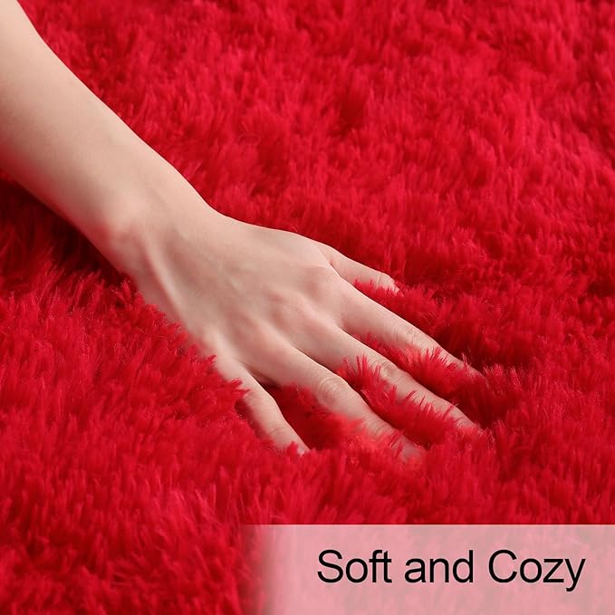 Amearea Premium Soft Fluffy Rug Modern Shag Carpet, 9x12 Feet, Fuzzy Shaggy Rugs for Bedroom Living Room Teen Apartment Decor, Comfortable Indoor Furry Dorm Carpets, Red