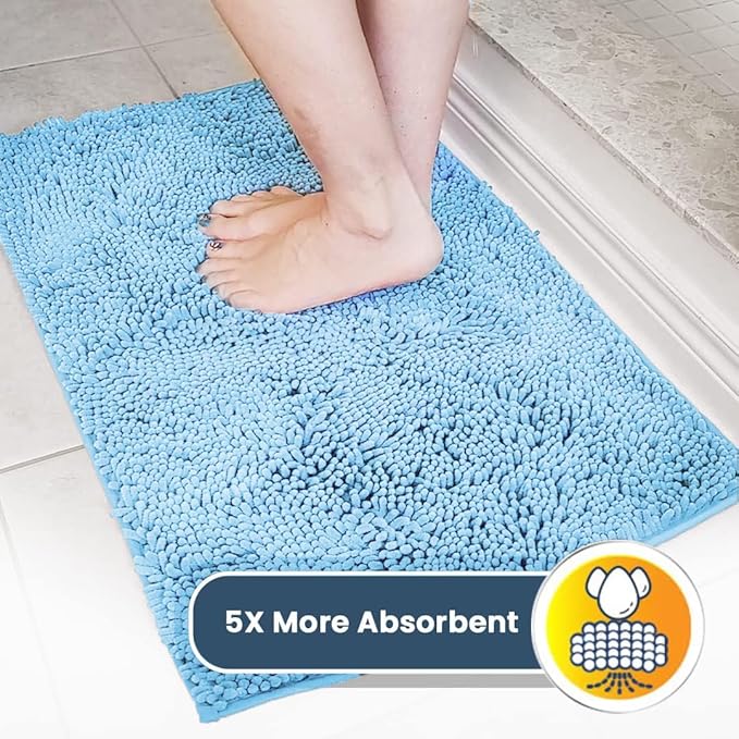 Muddy Mat® | Super Absorbent Door Mat Indoor, Microfiber Quick Dry Chenille Entryway Rug, Non-Slip Front Door Mat, Indoor Mats for Entryway, Machine Washable Pet Rug, Sky Blue 24" x 96"