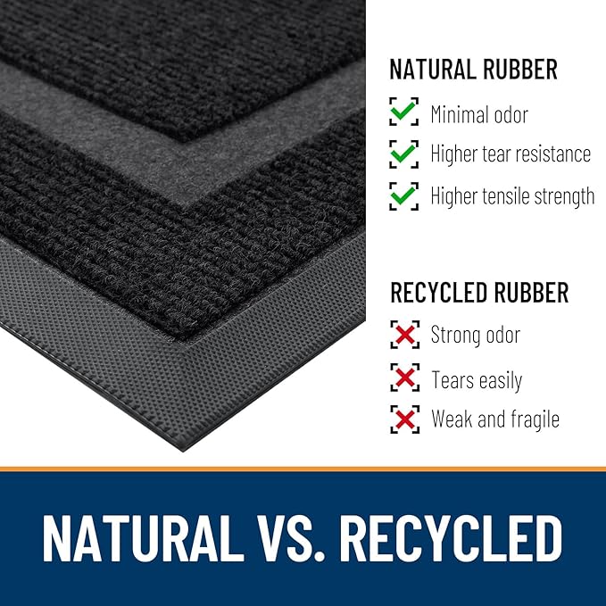 OLANLY Front Door Mat Indoor Outdoor Entrance, Waterproof All-Season, All-Weather Doormat, Sturdy Natural Rubber, Fade Resistant, Low Profile, Easy Clean Patio Porch Entryway Mat, 23.5x15.5, Black