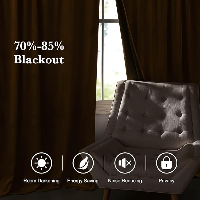 RYB HOME Luxurious Bronze Velvet Curtain Panels for Living Room Bedroom, Heavy Duty Thermal Insulated Floor-Length Velvet Drapes with Hook Belt for Vintage Decor, 52" W x L84 L, 2 Panels Set