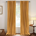 100% Blackout Shield Linen Blackout Curtains for Bedroom 108 Inches Long,Back Tab/Rod Pocket Living Room Drapes,Thermal Insulated Textured Blackout Curtains 2 Panels Set,50" W x 108" L,Mustard Yellow
