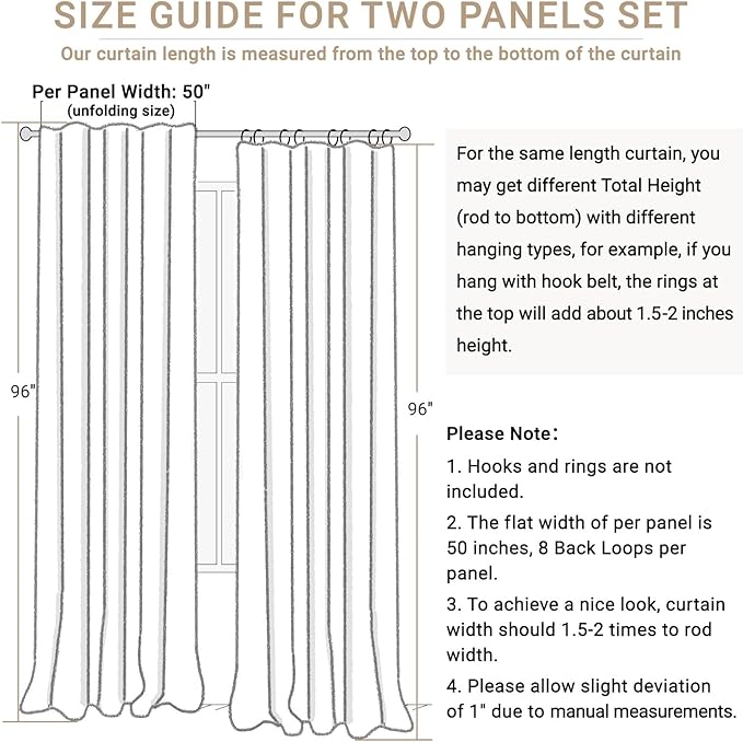 100% Blackout Shield Linen Blackout Curtains for Bedroom 96 Inches Long, Back Tab/Rod Pocket Living Room Drapes, Thermal Insulated Blackout Curtains 2 Panels Set, 50" W x 96" L, Grey