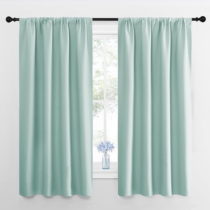 NICETOWN Window Curtains for Bedroom, Aqua Blue, 2 Panels, W42 x L48 -Inch, Home Decoration Thermal Insulated Rod Pocket Blackout Blinds & Drapes for Small Windows