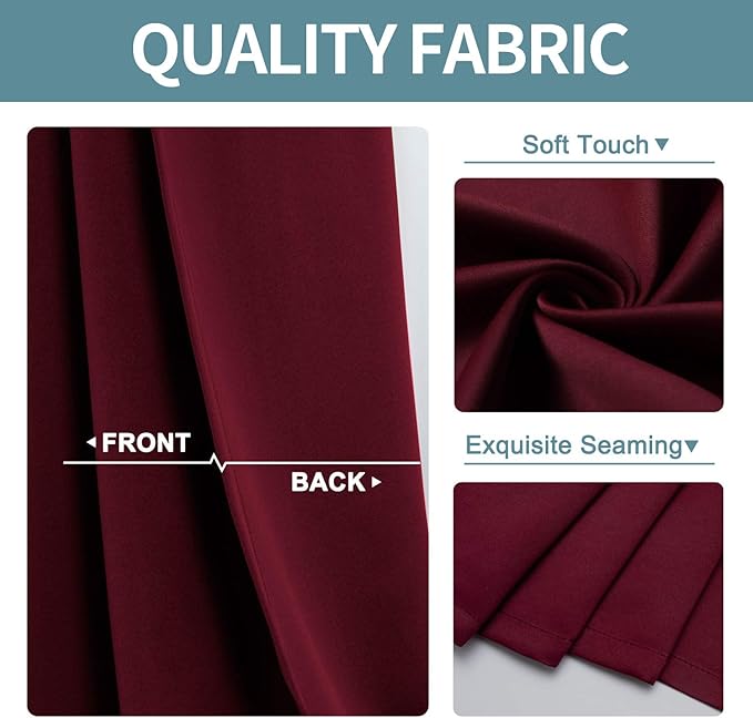 ChrisDowa Blackout Curtains 90 Inches Long 2 Panels Set for Living Room, Grommet Thermal Insulated Room Darkening Curtains for Bedroom (Burgundy Red, 52 x 90 Inch)