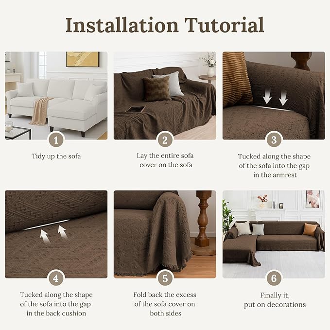 HOMERILLA Sectional Couch Covers for Sectional Sofa L Shaped Sofa Cover Blanket 2 Pieces L Shape Furniture Protector for Pets Dogs (Chocolate, XX-Large)