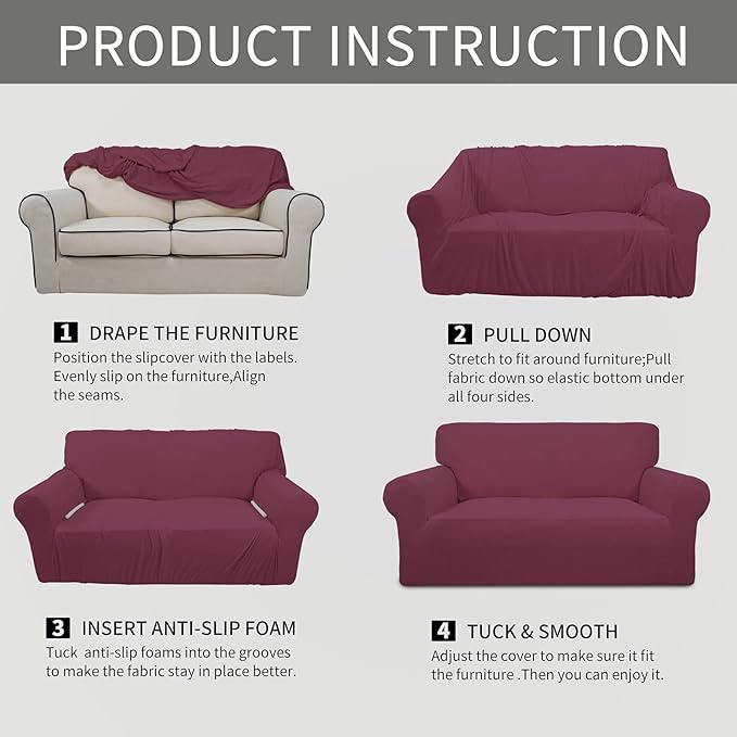 Easy-Going Stretch Oversized Sofa Slipcover 1-Piece Sofa Cover Furniture Protector Couch Soft with Elastic Bottom for Kids, Polyester Spandex Jacquard Fabric Small Checks ASH Rose