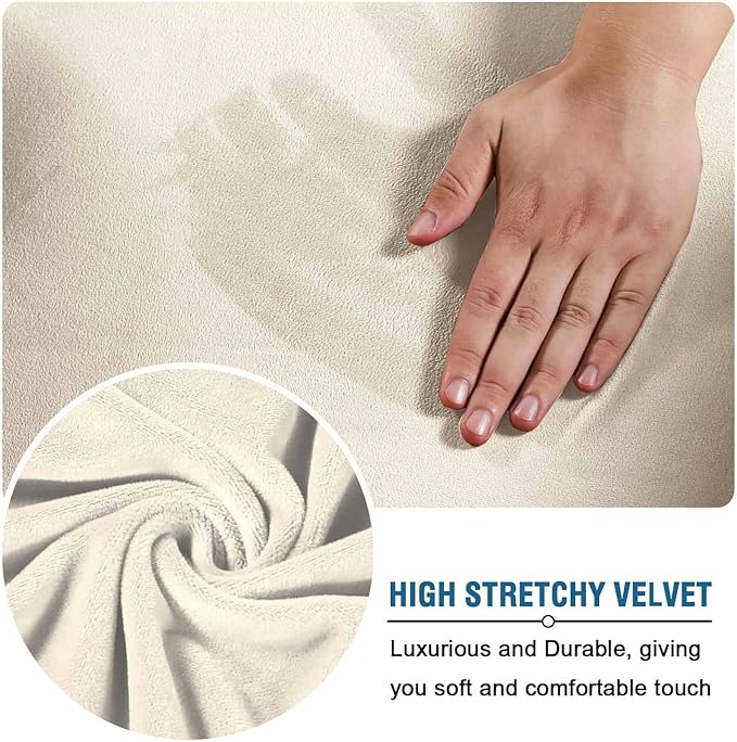 H.VERSAILTEX Modern Velvet Plush 4 Piece High Stretch Sofa Slipcover Furniture Protector Form Fit Luxury Thick Velvet Extra Large Sofa Cover for 3 Cushion Couch Width Up to 105 Inch(XL Sofa, Ivory)