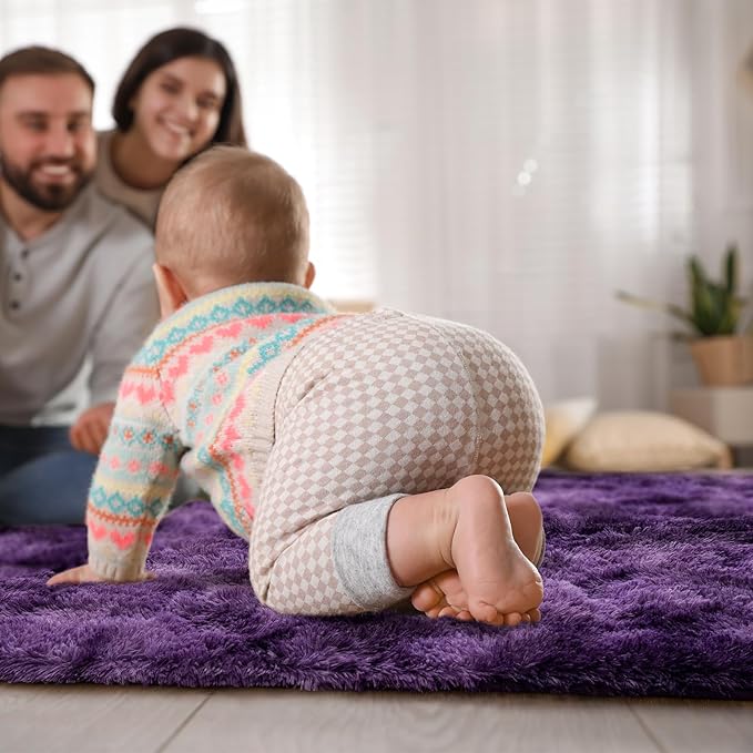 Goideal Fluffy Rug for Bedroom Living Room, 6x9 Purple Area Rugs, Faux Fur Shag Modern Carpet Ultra Soft Girls Boys Room Home Decor, Tie-Dyed