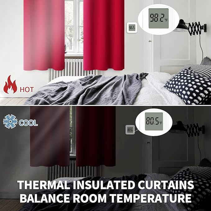 BGment Room Darkening Curtains 54 Inches Long - Grommet Thermal Insulated Drapes Window Treatment Curtains for Bedroom, 2 Panels, 52 x 54 Inch, Red