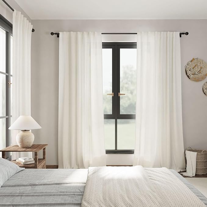Nanspring Cream 80 inch Linen Curtains for Doorway Semi Sheer Light Filtering Curtains Panels Back Tab and Rod Pocket Modern Neutral for Bedroom Living Room 34 x 80 Inch, 2 Panels