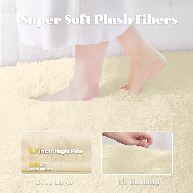 8x10 Area Rugs Cream White: Fluffy Shag Soft Washable Rug Large Fuzzy Plush Indoor Carpet for Living Room Bedroom Nursery Playroom (Cream White, 8'x10')