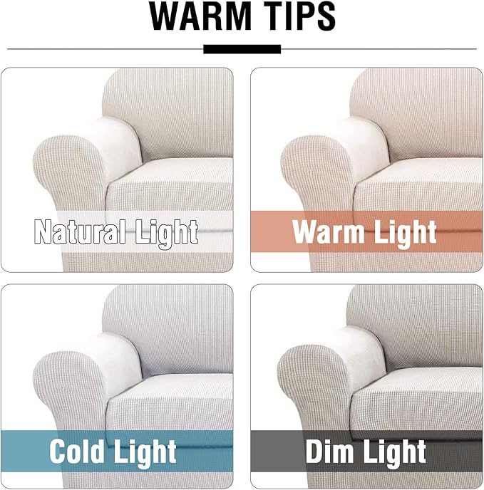H.VERSAILTEX 3 Piece Stretch Sofa Covers for 2 Cushion Loveseat Couch Covers for Living Room Sofa Slipcovers (Base Cover Plus 2 Seat Cushion Covers) Thicker Jacquard Fabric(Medium Sofa, Ivory)
