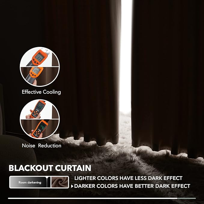 Deconovo Blackout Curtains, Thermal Insulated, W52 x L54 2 Panels, Back Tab, Machine Washable, Room-Darkening Drapes for Bedroom/Living Room Brown