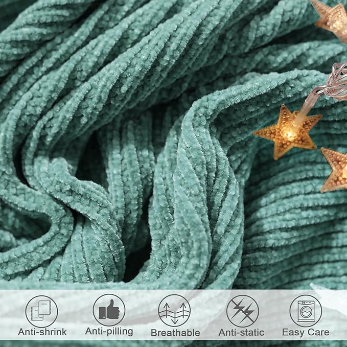 lifein Throw Blanket for Couch, Soft Boho Decor Bed Throw,Cozy Blue Chenille Knitted Small Farmhouse Lightweight Throw (Aqua,50 * 60")