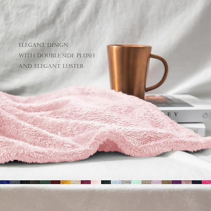 Exclusivo Mezcla Plush Fuzzy Fleece Throw Blanket Extra Large, Super Soft, Fluffy and Warm Blankets for Couch, Bed, All Season (Light Pink, 50x70 inches)