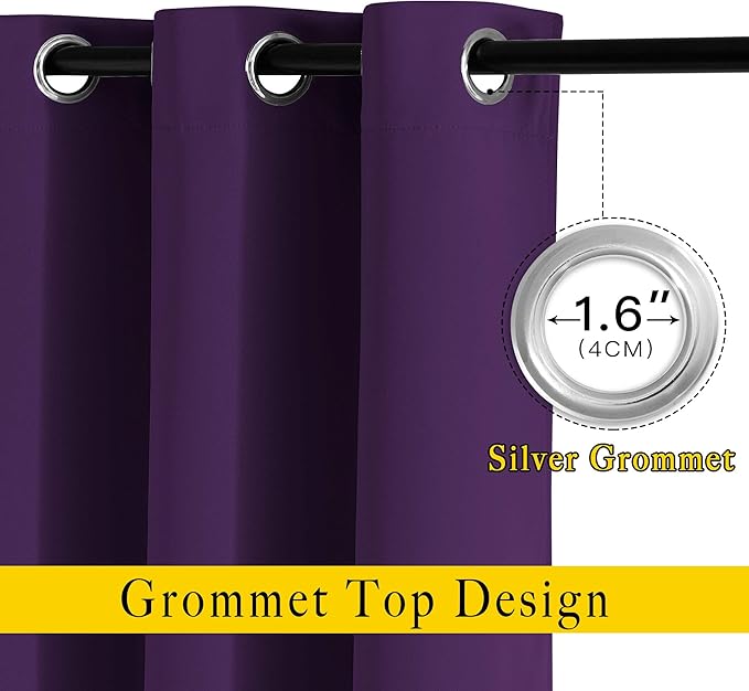 NICETOWN Bedroom Blackout Curtains & Drapes - Energy Saving Thermal Insulated Solid Grommet Light Blocking Window Treatments Privacy Room Divider for Living Room (2 Panels, Royal Purple, W66 x L102)