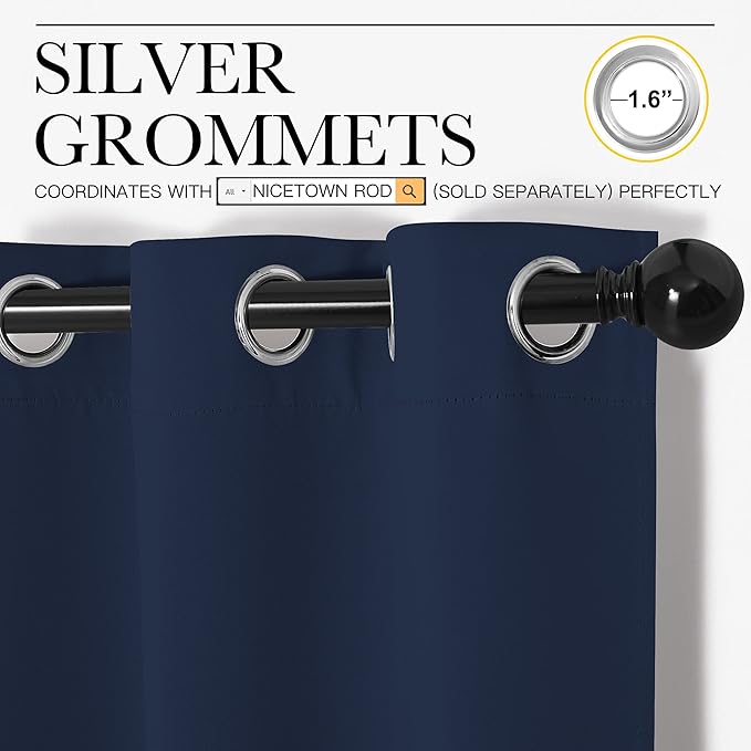 NICETOWN Blackout Curtain Panels, Window Treatment Energy Saving Thermal Insulated Solid Grommet Blackout Drapes/Draperies (Navy, 1 Pair, 34 by 84-inch)