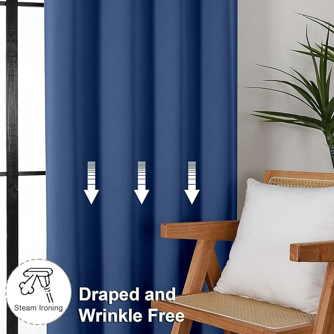 Simplebrand Ava Royal Blue Short Blackout Curtains for Bedroom 63 Inches Long 2 Panels Set, Solid Thermal Insulated, Energy Saving Window Treatment Curtains Blackout Drapes, W40 x L63 Inch, Royal Blue