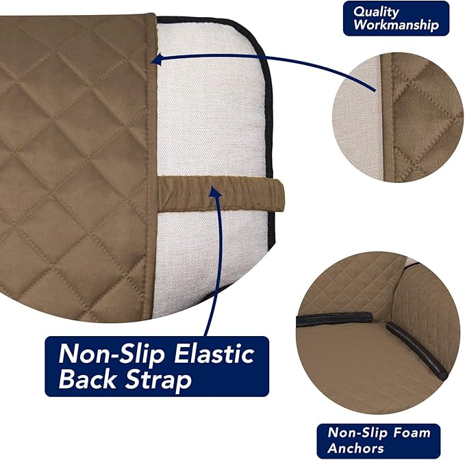 PureFit Reversible Quilted Sofa Cover, Water Resistant Slipcover Furniture Protector, Washable Couch Cover with Non Slip and Elastic Straps for Kids, Dogs, Pets (Chair, Camel/Ivory)