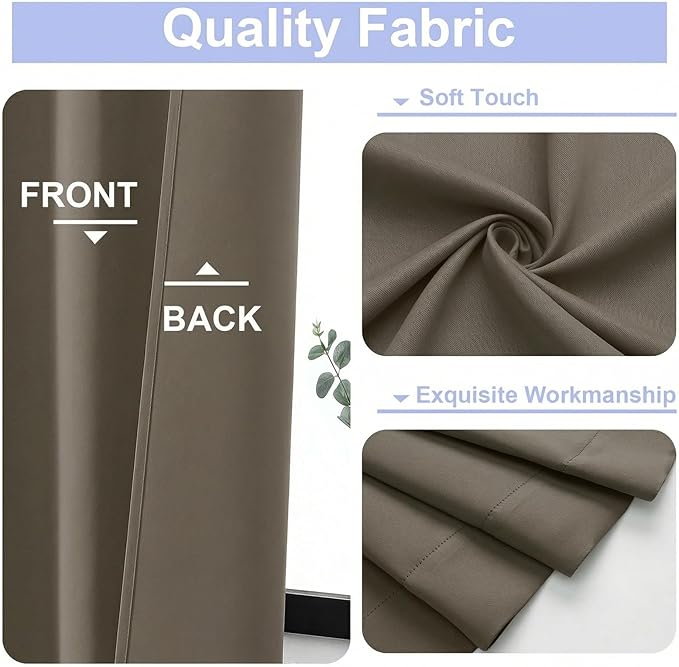 Simplebrand Ava Blackout Curtains for Patio 108 Inches Long 2 Panels Set, Solid Thermal Insulated Room Darkening Rod Pocket Window Treatment Curtains Blackout Drapes, W50 x L108 Inch, Latte