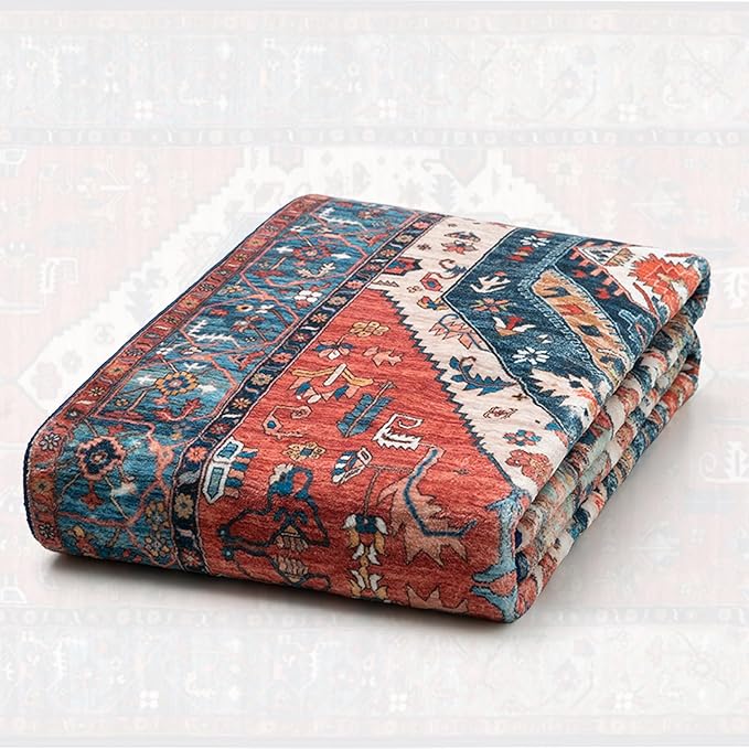 SERISSA 6x8 Area Rugs for Living Room, Large Washable Non-Slip Boho Rug, Ultra Soft Vintage Rust Oriental Tribal Print Distressed Carpet for Bedroom Dining Room Dorm Office Home Decor