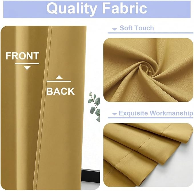 Simplebrand Ava Bright Gold Short Blackout Curtains for Bedroom 54 Inches Long 2 Panels Set, Solid Thermal Insulated, Energy Saving Window Treatment Curtains Blackout Drapes, W40 x L54 Inch