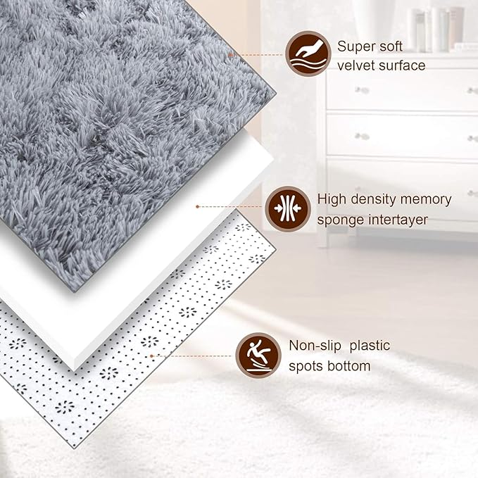 TWINNIS Super Soft Shaggy Rugs Fluffy Carpets, 5x7 Feet, Indoor Modern Plush Area Rugs for Living Room Bedroom Kids Room Nursery Home Decor, Upgrade Anti-Skid Rectangular Fuzzy Rug, Grey